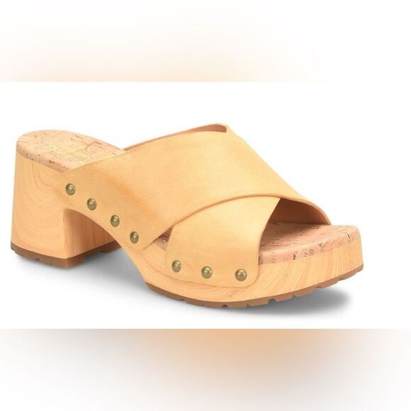 Kork-Ease Tatum Leather Clog Platform Slides Sandals, Yellow Mango, Size 10 - Picture 1 of 7